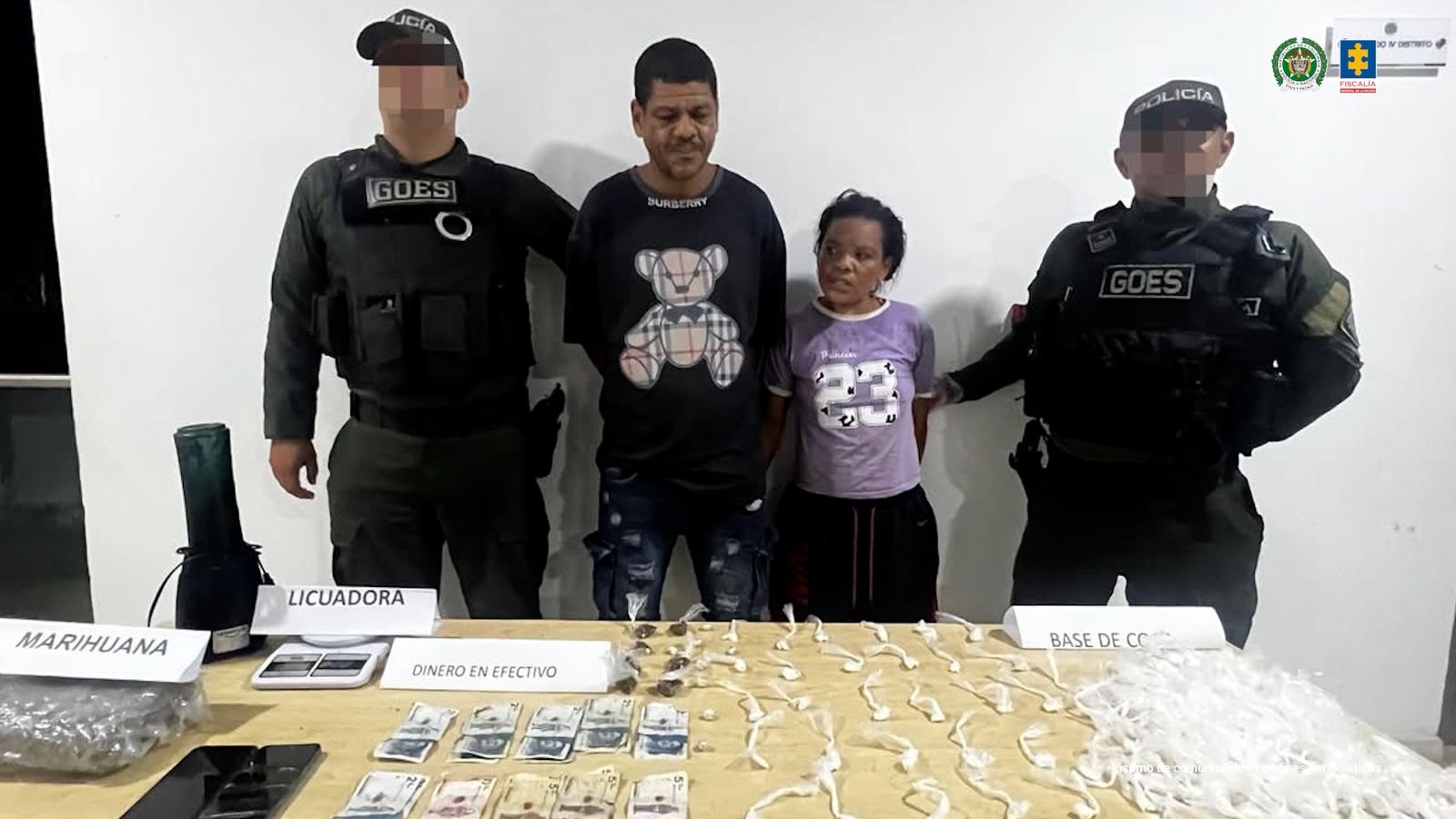 Aseguran a pareja señalada de tráfico local de estupefacientes en Turbaco, Bolívar