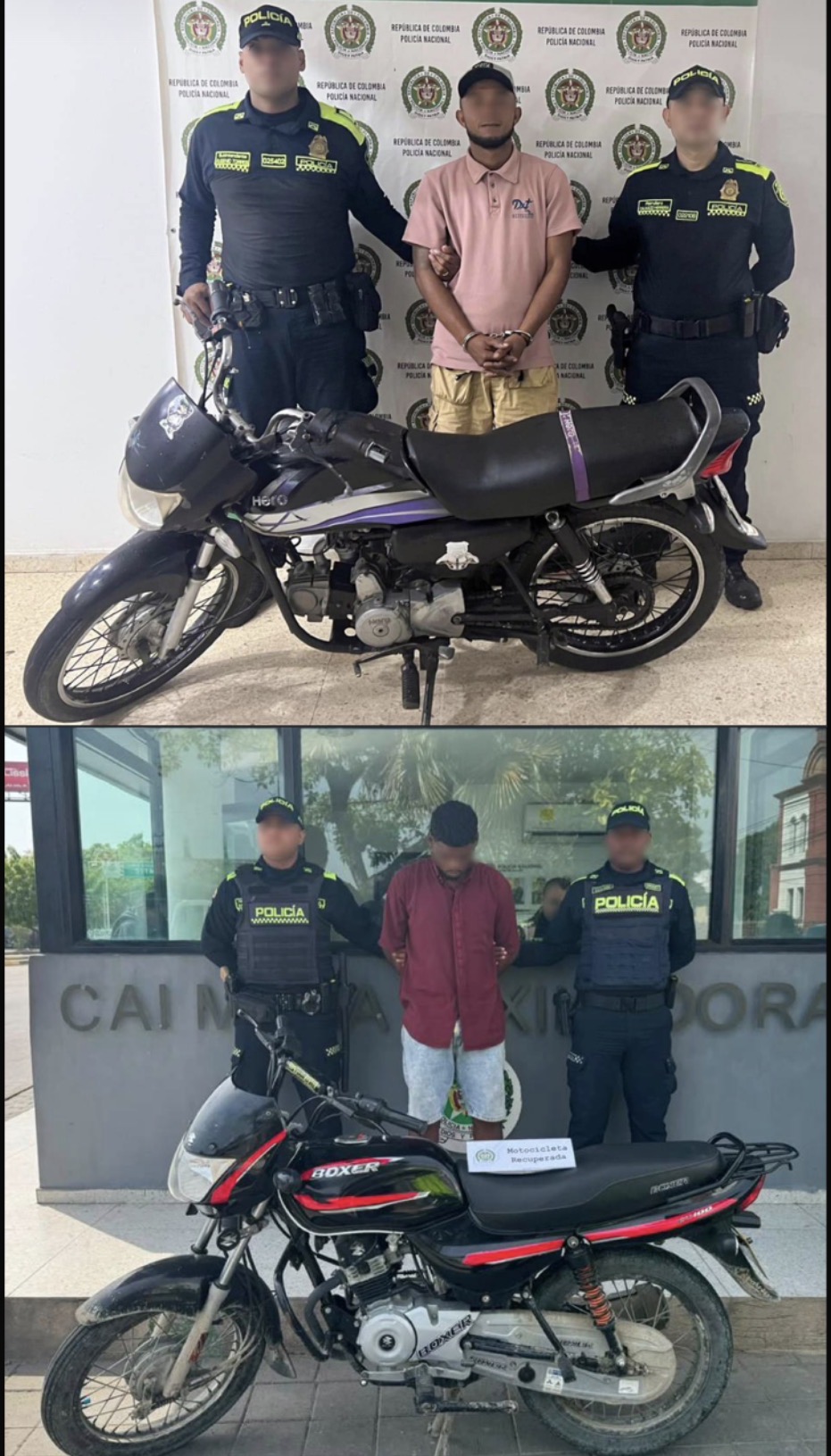 Recuperan dos motocicletas y capturan a dos personas en operativos policiales