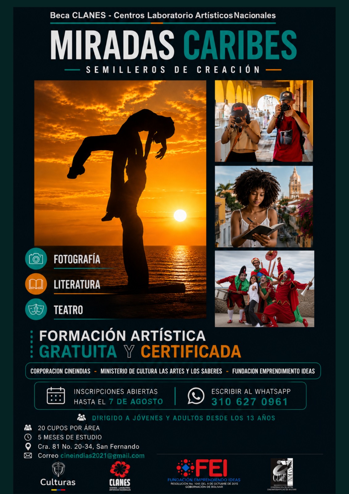 Abren convocatoria para formación gratuita en teatro, literatura y fotografía en Cartagena