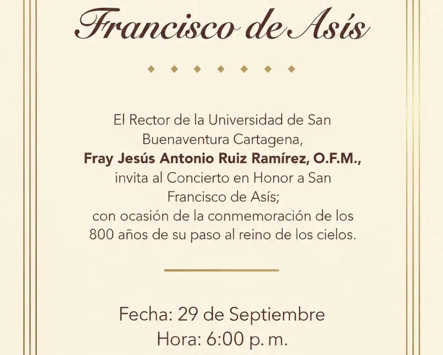 Cartagena vivirá un Concierto por la Paz en homenaje a San Francisco de Asís