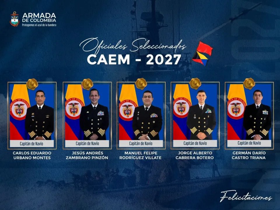 Cinco oficiales de la Armada Nacional fueron seleccionados para el Curso de Altos Estudios Militares 2027